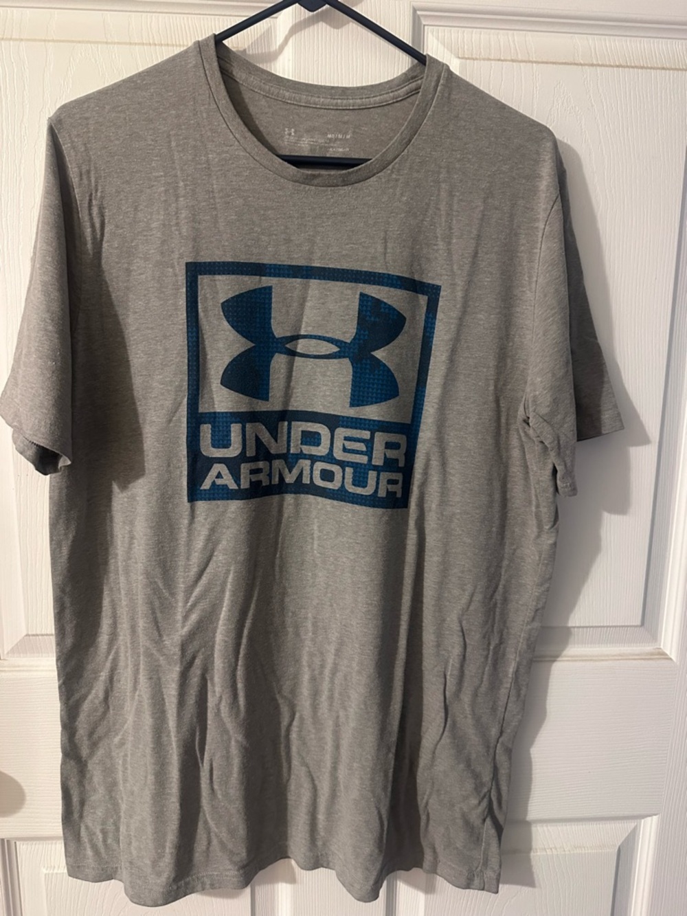 Under Armour Gray Tee with Blue Box Logo
